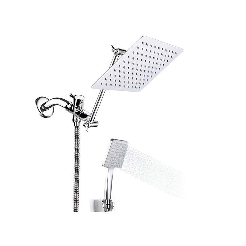 Frendorf | Zeitgenössischer Pull Down Dual Duschkopf Quadratisch Hochbogen Duschkopf Combo in Chrom