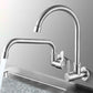 Frendorf | Moderner Brückenwasserhahn 304 Edelstahl Knopfgriff Schwenkauslauf Wandmontierter Wasserhahn