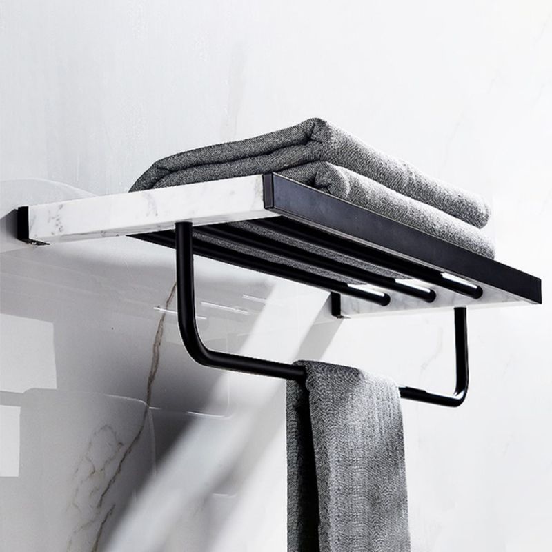 Frendorf | Matt Schwarz Badezimmerzubehörset aus Metall & Marmor mit Badregal/Handtuchhalter
