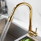 Frendorf | Gebürstete Gold Küche Spüle Wasserhahn Hohe Bogen Schwenkauslauf mit Herausziehbarer Sprühdüse