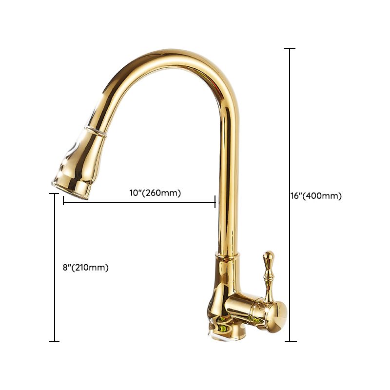 Frendorf | Gebürstete Gold Küche Spüle Wasserhahn Hohe Bogen Schwenkauslauf mit Herausziehbarer Sprühdüse