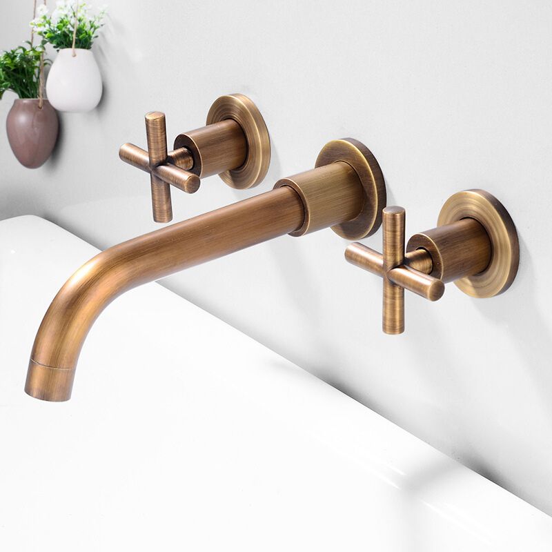 Frendorf | 3 Löcher Wasserhahn 2 Kreuzgriff Wandmontierter Wasserhahn für das Badezimmer