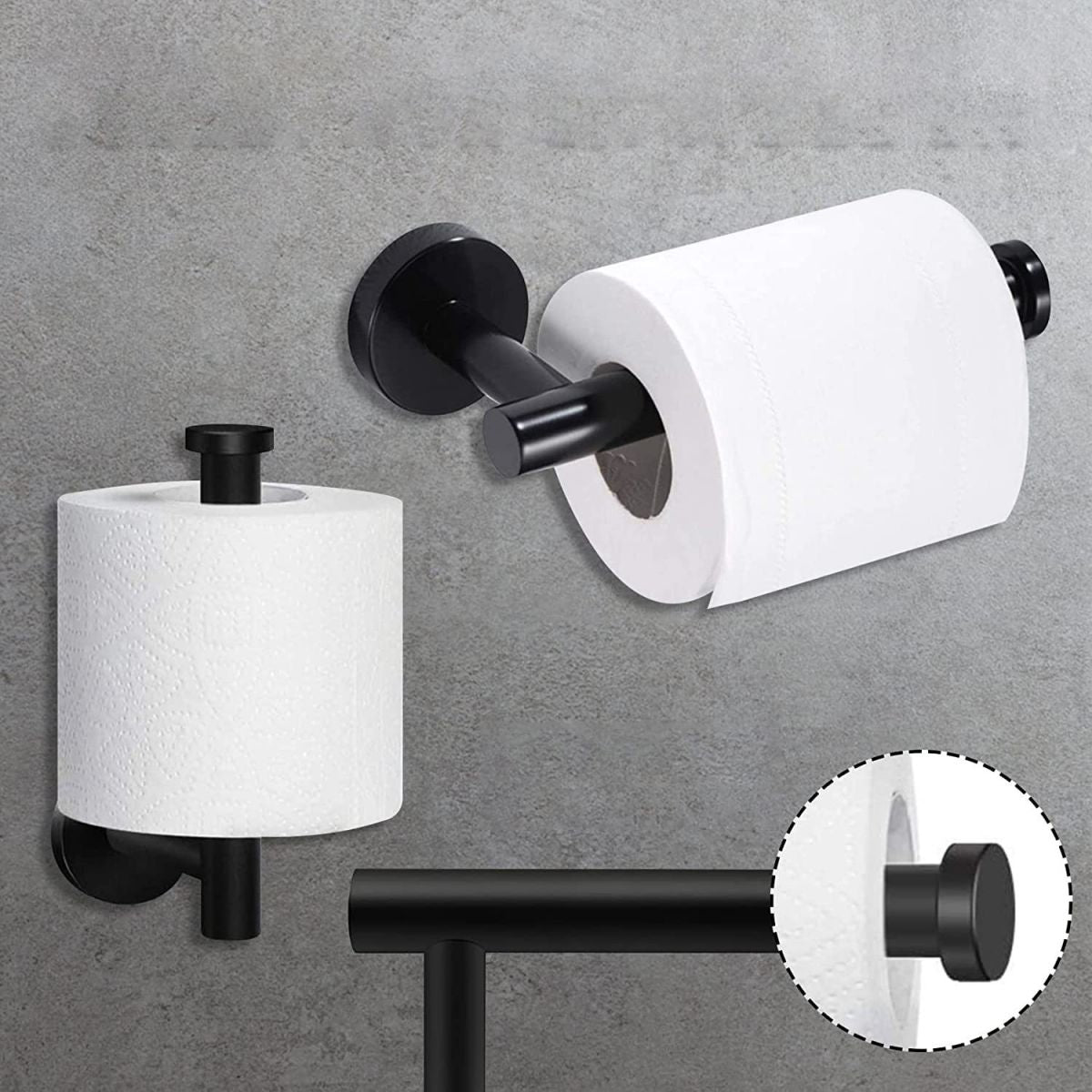Frendorf | Matt Schwarz Badezimmer Zubehör Set Edelstahl Handtuchstange/Papierhalter/Badetuchhaken