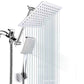 Frendorf | Zeitgenössischer Pull Down Dual Duschkopf Quadratisch Hochbogen Duschkopf Combo in Chrom