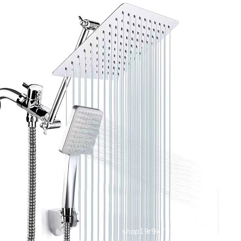 Frendorf | Zeitgenössischer Pull Down Dual Duschkopf Quadratisch Hochbogen Duschkopf Combo in Chrom
