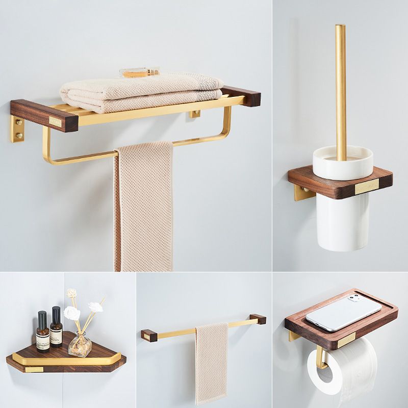 Frendorf | Holz- und Aluminium-Badehardware-Set Goldenes Badezimmerzubehör-Set