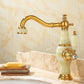 Frendorf | Deck Mounted Copper Tub Faucet Low Arc Roman Tub Faucet Set with Jade