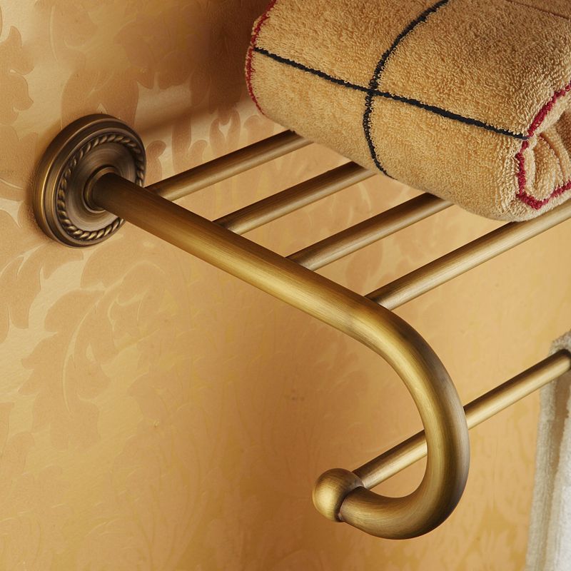 Frendorf | Abgenutztes Messing Traditionelles Badezimmer-Set mit Bade-Regal/Papierhalter & Handtuchstange
