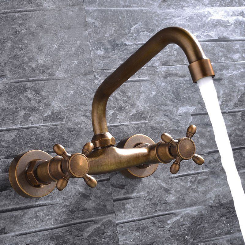 Frendorf | Industrie Badewannen Auslauf Trim Wandmontiert Voll Kupfer Dual Kreuz Griff Niedriger Bogen Badewannen Wasserhahn