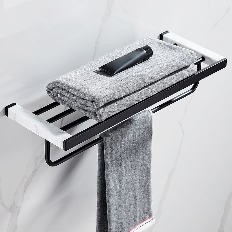 Frendorf | Matt Schwarz Badezimmerzubehörset aus Metall & Marmor mit Badregal/Handtuchhalter