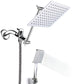 Frendorf | Pull down Dual Shower Head Square High Arch Shower Head Combo in Chrome