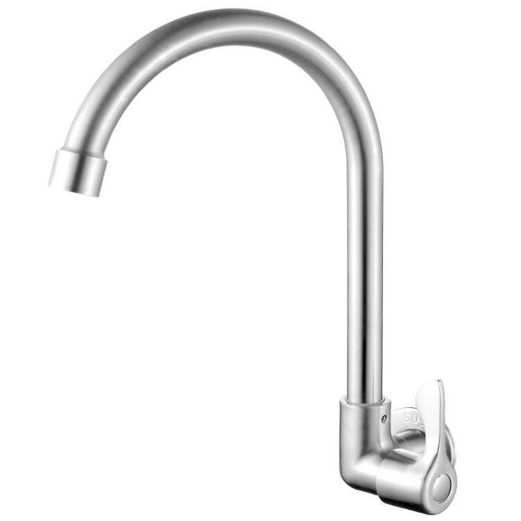 Frendorf | Moderner Brückenwasserhahn 304 Edelstahl Knopfgriff Schwenkauslauf Wandmontierter Wasserhahn