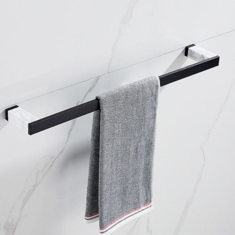 Frendorf | Matt Schwarz Badezimmerzubehörset aus Metall & Marmor mit Badregal/Handtuchhalter