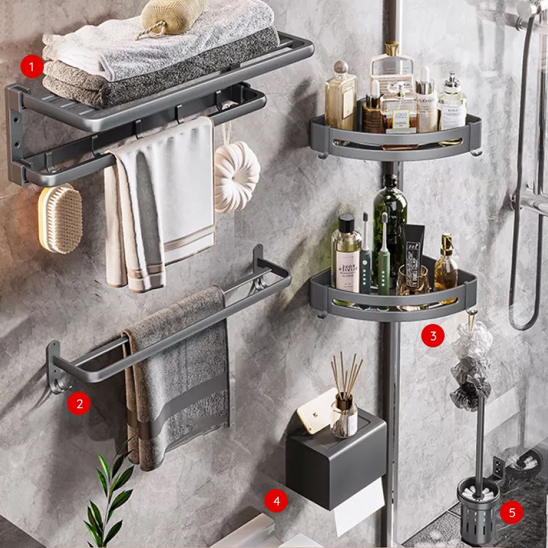 Frendorf | Moderne Badezimmer Zubehör Hardware Set Graue Handtuchstange Badregal Bad Hardware Set