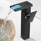 Frendorf | Moderner Wasserhahn für Waschbecken Messing Hebelgriffe LED Wasserfall Waschbeckenarmatur