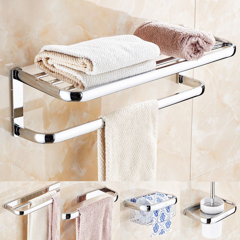 Frendorf | Zeitgenössisches silbernes Badezimmer-Set mit Badregal und Handtuchstange