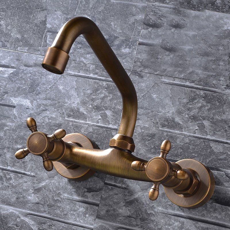 Frendorf | Industrie Badewannen Auslauf Trim Wandmontiert Voll Kupfer Dual Kreuz Griff Niedriger Bogen Badewannen Wasserhahn