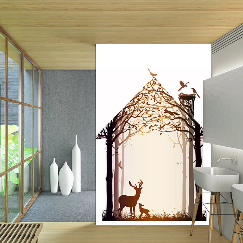 Frendorf | Niet-Geweven Hele Bruine Muren Moderne Herten binnen het Boomhuis Muurdecor, Aangepaste Grootte