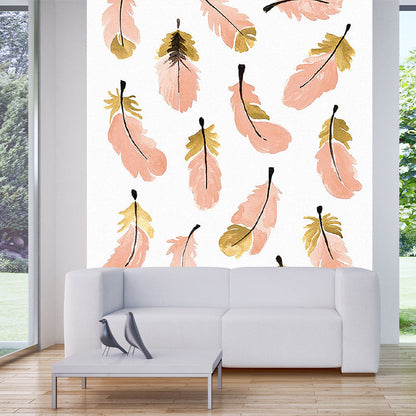 Frendorf | Oranje Roze Veren Muur Decal Vlekbestendig Stijlvol Slaapkamer Wanddecoratie, Non-Woven Stoffen