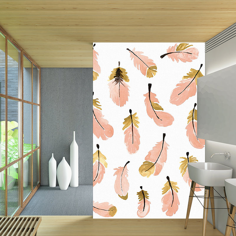 Frendorf | Oranje Roze Veren Muur Decal Vlekbestendig Stijlvol Slaapkamer Wanddecoratie, Non-Woven Stoffen