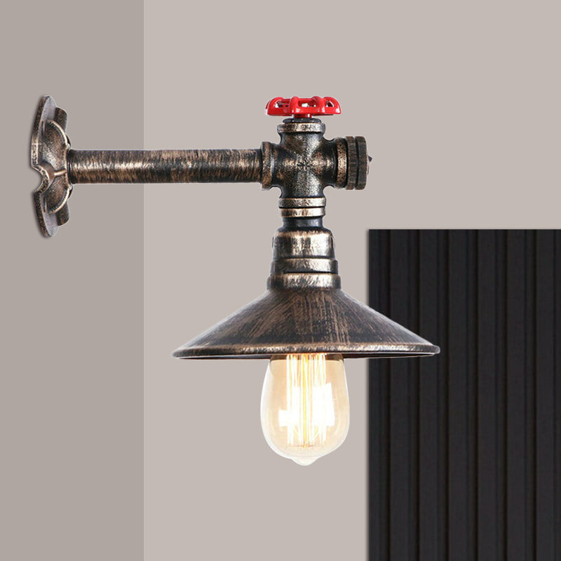 Frendorf | Metallisch Antikbronze Wandmontage Licht Wasserrohr 1 Glühbirne Industrie Loft Wandbeleuchtung mit Kegel-Schirm