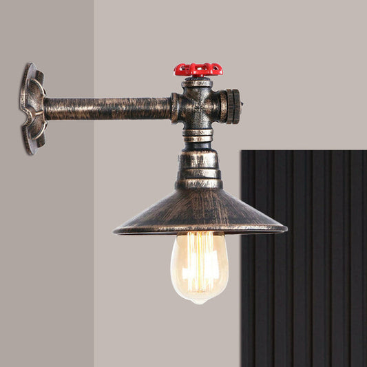 Frendorf | Metallisch Antikbronze Wandmontage Licht Wasserrohr 1 Glühbirne Industrie Loft Wandbeleuchtung mit Kegel-Schirm