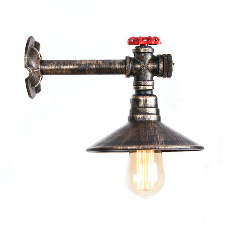 Frendorf | Metallisch Antikbronze Wandmontage Licht Wasserrohr 1 Glühbirne Industrie Loft Wandbeleuchtung mit Kegel-Schirm