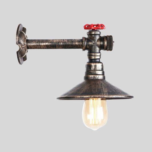 Frendorf | Metallisch Antikbronze Wandmontage Licht Wasserrohr 1 Glühbirne Industrie Loft Wandbeleuchtung mit Kegel-Schirm