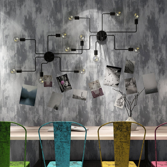 Grau Ikat Tapetenrolle Abstrakt Steampunk Feuchtigkeitsbeständige Wanddekoration für Esszimmer