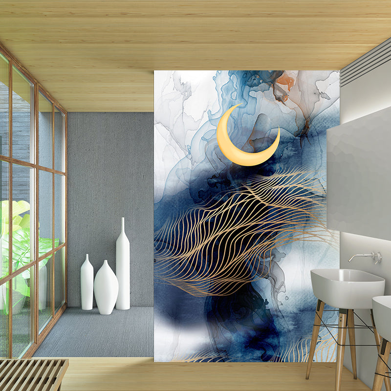 Frendorf | Abstracte Maan-Berg Schilderijen Muren Hedendaagse Niet-geweven Katoenen Wandkunst in Blauw-Geel