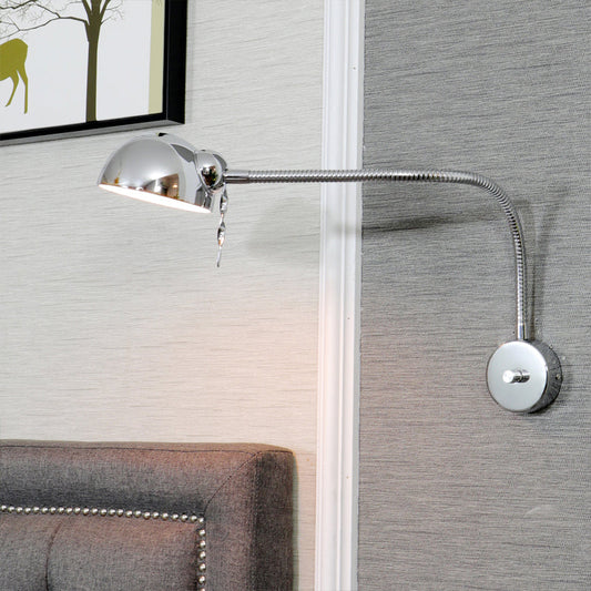 Frendorf | 1 Glühbirne Dome Shade Wandlampe mit flexiblem Arm Vintage Chrom/Weiß Metallic Wandleuchte für Nachttisch