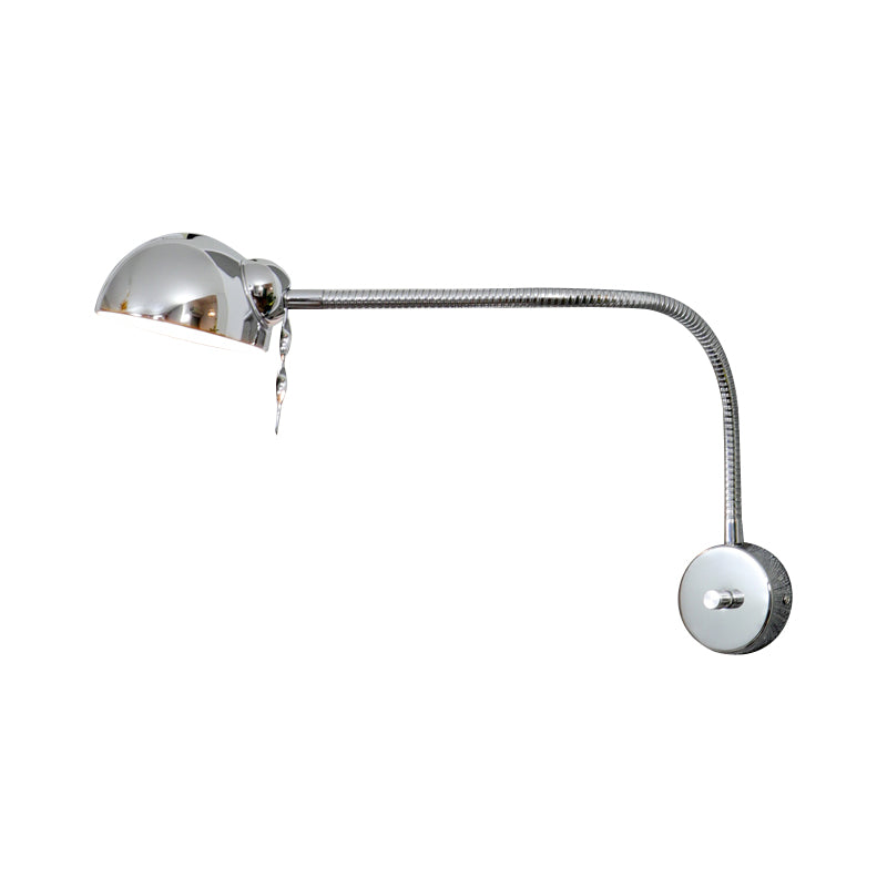Frendorf | 1 Glühbirne Dome Shade Wandlampe mit flexiblem Arm Vintage Chrom/Weiß Metallic Wandleuchte für Nachttisch