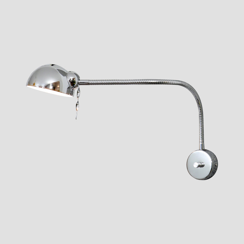 Frendorf | 1 Glühbirne Dome Shade Wandlampe mit flexiblem Arm Vintage Chrom/Weiß Metallic Wandleuchte für Nachttisch