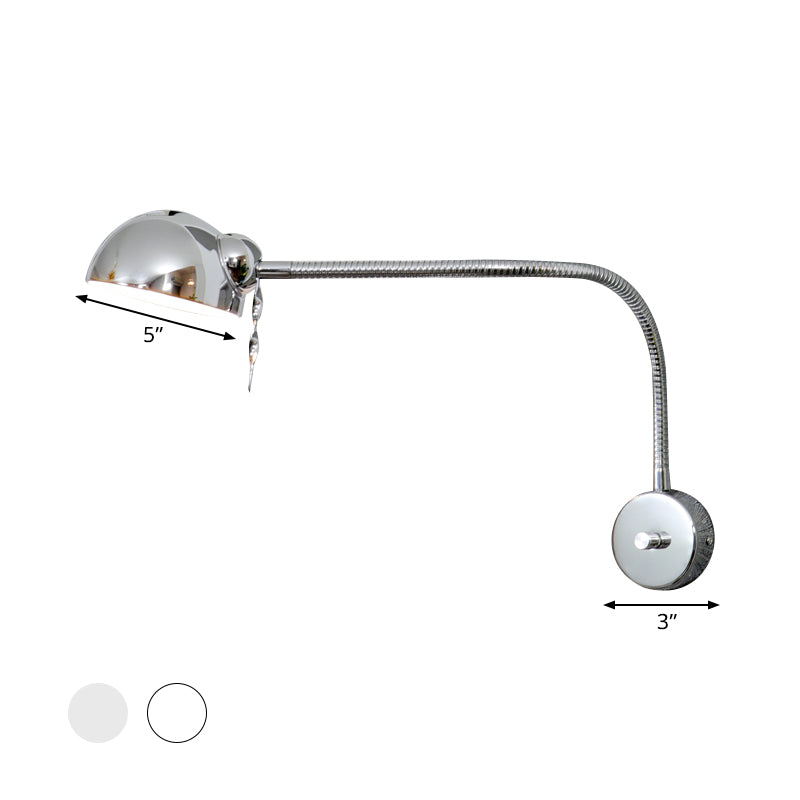 Frendorf | 1 Glühbirne Dome Shade Wandlampe mit flexiblem Arm Vintage Chrom/Weiß Metallic Wandleuchte für Nachttisch