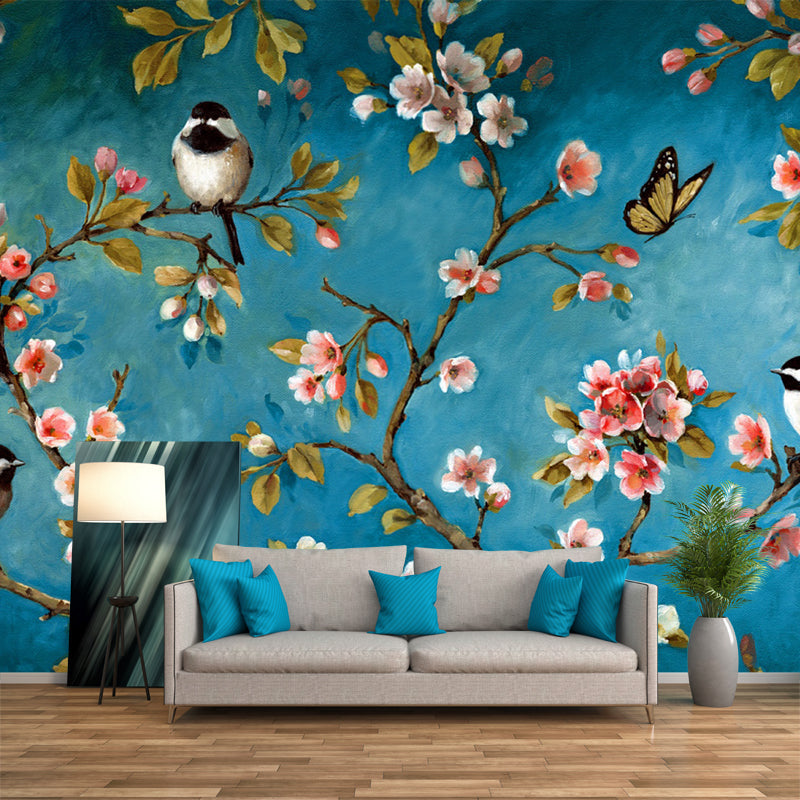 Frendorf | Roze-Blauwe Vogels Muurstickers Tak met Bloemknoppen Eco-vriendelijk Wanddecor voor Slaapkamer