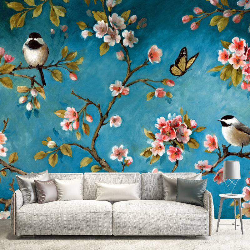 Frendorf | Roze-Blauwe Vogels Muurstickers Tak met Bloemknoppen Eco-vriendelijk Wanddecor voor Slaapkamer