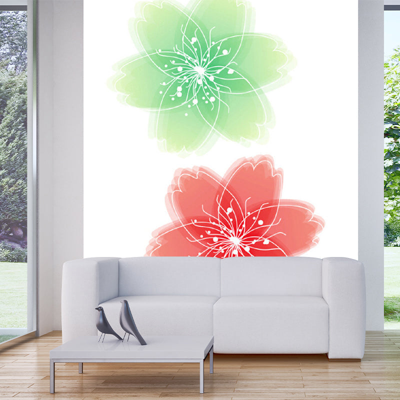 Frendorf | Illustratie Bloemen Muurstickers Behang voor Accentmuur, Rood en Groen, Persoonlijke Maat