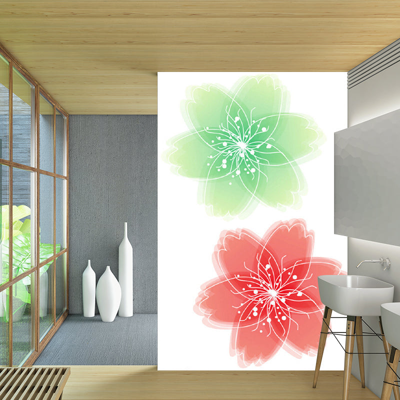 Frendorf | Illustratie Bloemen Muurstickers Behang voor Accentmuur, Rood en Groen, Persoonlijke Maat