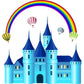Frendorf | Regenboog en Kasteel Muurafbeelding Fantasie Waterdichte Kinderkamer Wanddecoratie, Aangepaste Print