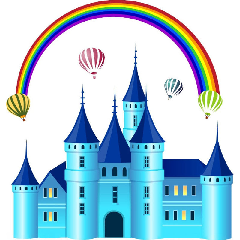 Frendorf | Regenboog en Kasteel Muurafbeelding Fantasie Waterdichte Kinderkamer Wanddecoratie, Aangepaste Print