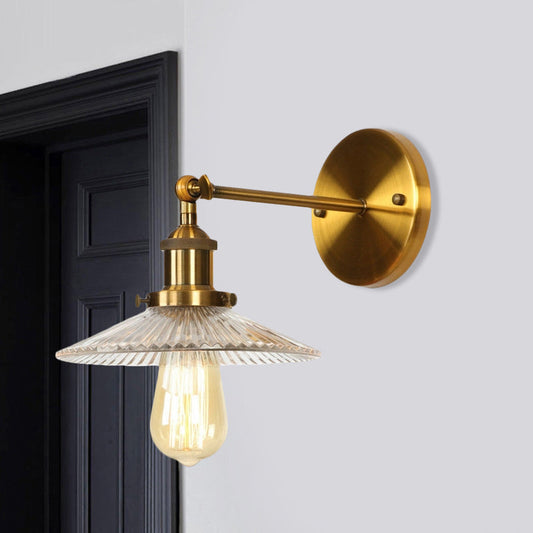 Frendorf | 1 Licht Transparant Textuur Glas Wandlamp Vintage Messing Getailleerde Slaapkamer Verlichtingsarmatuur