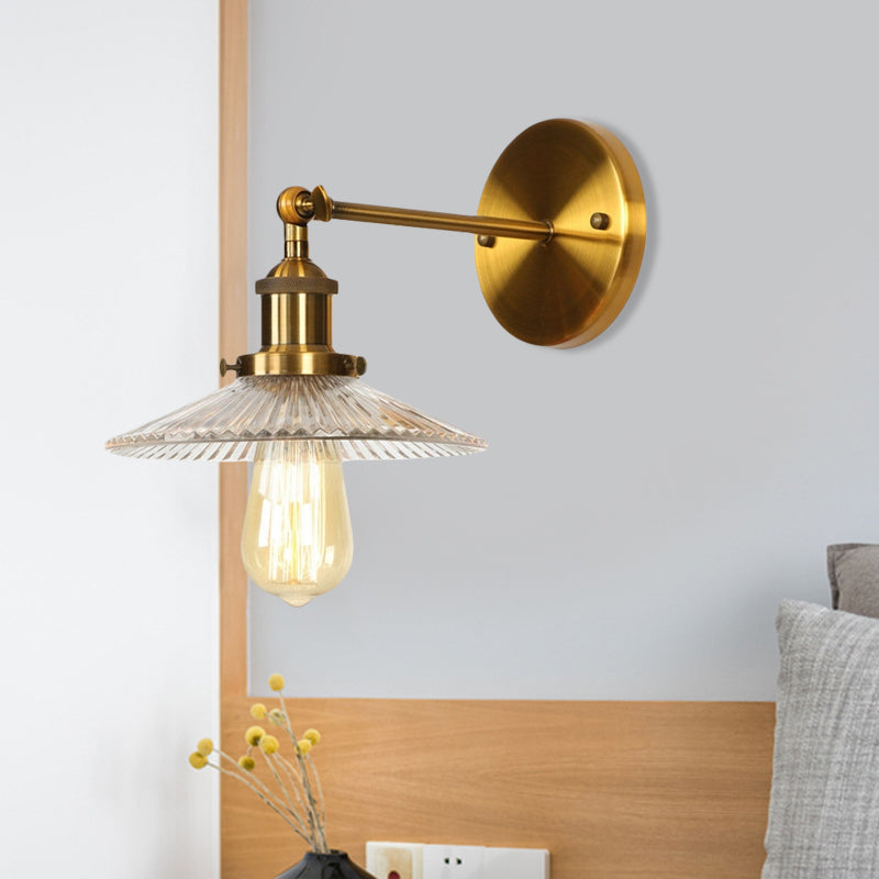 Frendorf | 1 Licht Transparant Textuur Glas Wandlamp Vintage Messing Getailleerde Slaapkamer Verlichtingsarmatuur