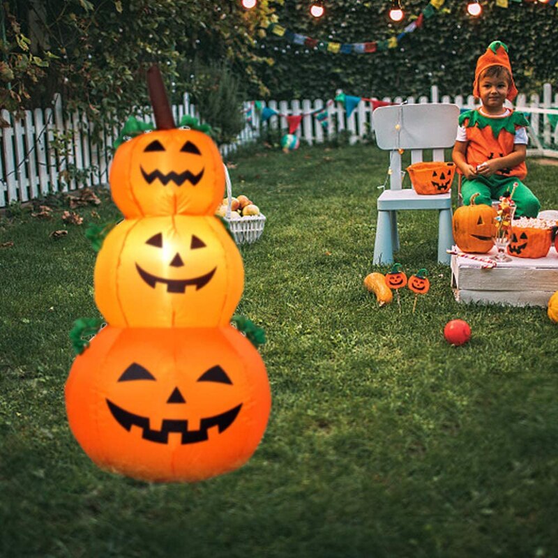 120CM Riesen-Halloween-Kürbis-Geist aufblasbare LED-beleuchtete Spielzeuge 3 Jack-O-Laternen Garten Hausdekoration Party Requisiten Airbow