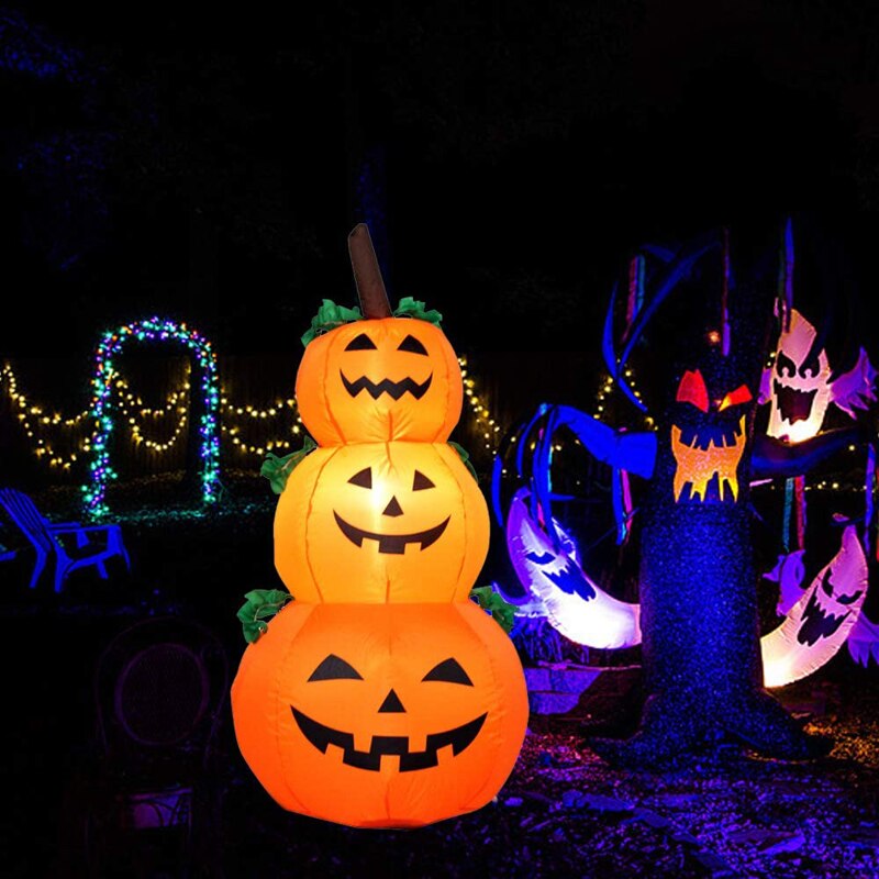 120CM Riesen-Halloween-Kürbis-Geist aufblasbare LED-beleuchtete Spielzeuge 3 Jack-O-Laternen Garten Hausdekoration Party Requisiten Airbow