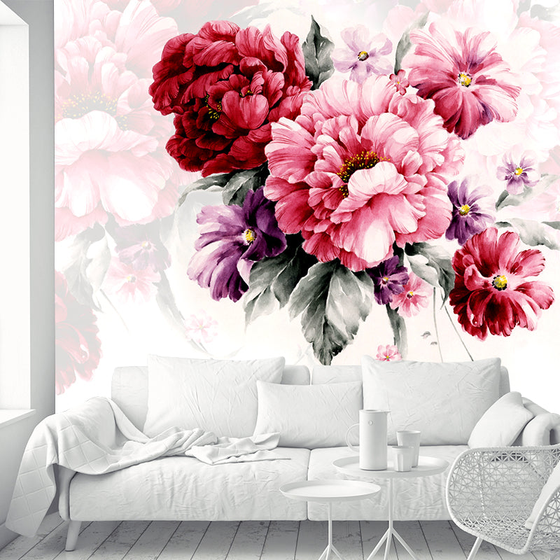 Frendorf | Hele Pioenbloem Wandbehang Decal Roze Niet-Geweven Wandbekleding, Waterdicht, Maatwerk Size