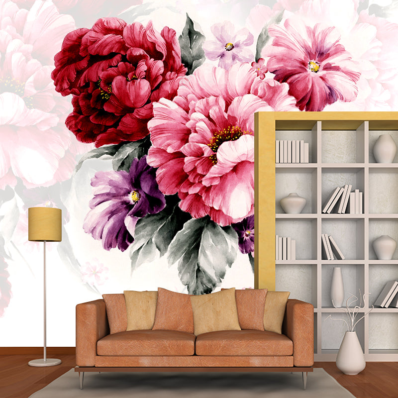 Frendorf | Hele Pioenbloem Wandbehang Decal Roze Niet-Geweven Wandbekleding, Waterdicht, Maatwerk Size