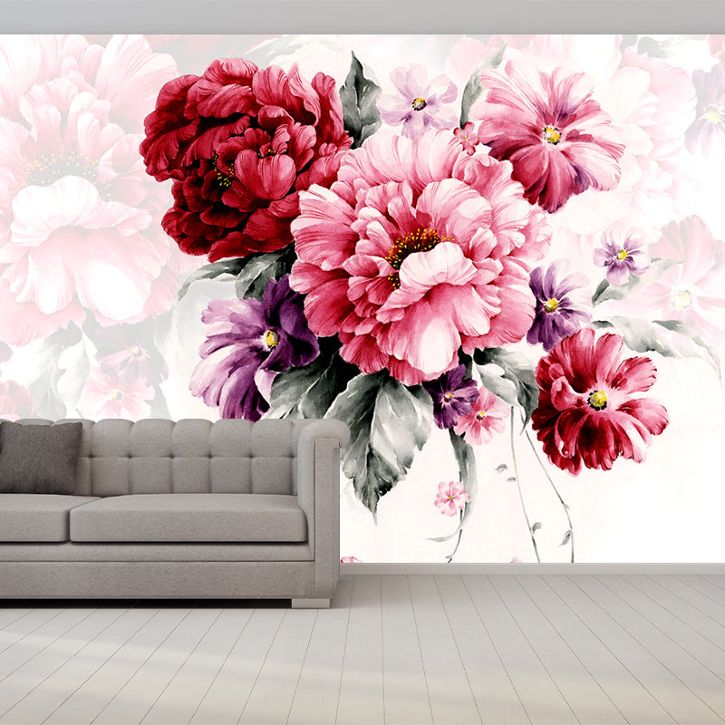 Frendorf | Hele Pioenbloem Wandbehang Decal Roze Niet-Geweven Wandbekleding, Waterdicht, Maatwerk Size