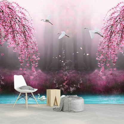 Frendorf | Beautiful Swan Lake Muren voor Slaapkamer Cherry Blossom Wanddecoratie, Maat op Maat Beschikbaar