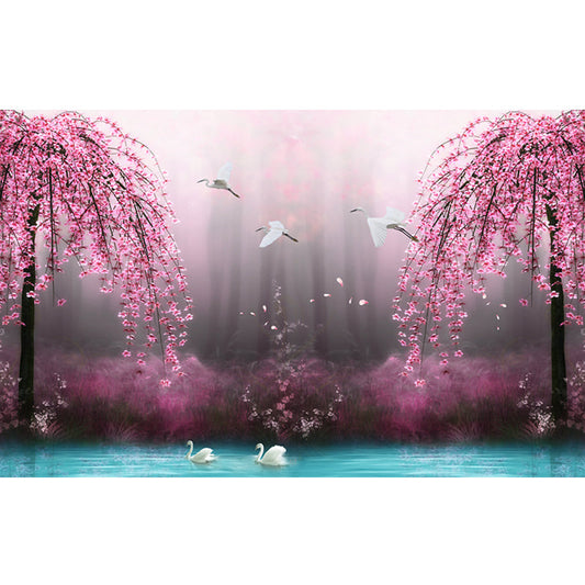 Frendorf | Beautiful Swan Lake Muren voor Slaapkamer Cherry Blossom Wanddecoratie, Maat op Maat Beschikbaar