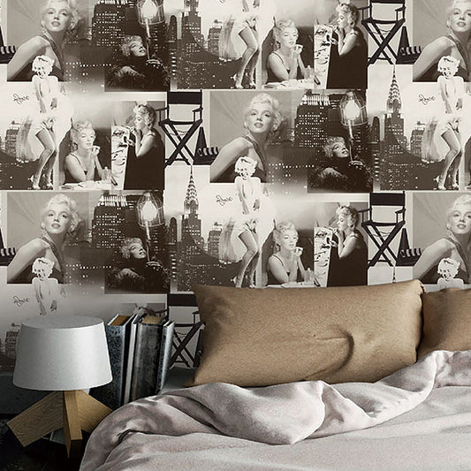 Historisches Monroe Fotodruck Tapete Vintage Vliesstoff Wanddekoration in Schwarz-Weiß